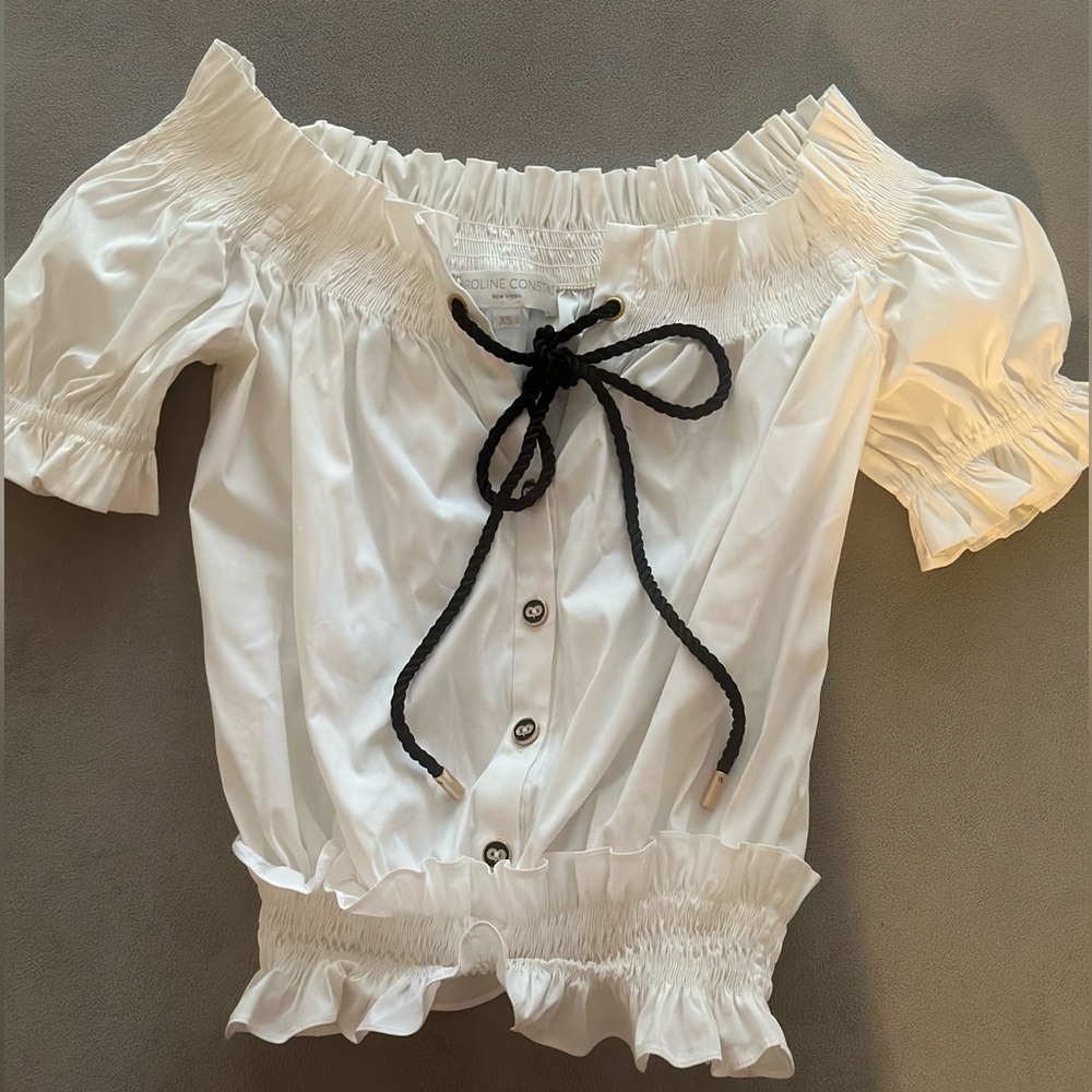 Caroline Constas [NEVER WORN] Off-The-Shoulder Blouse with Black Rope Detail